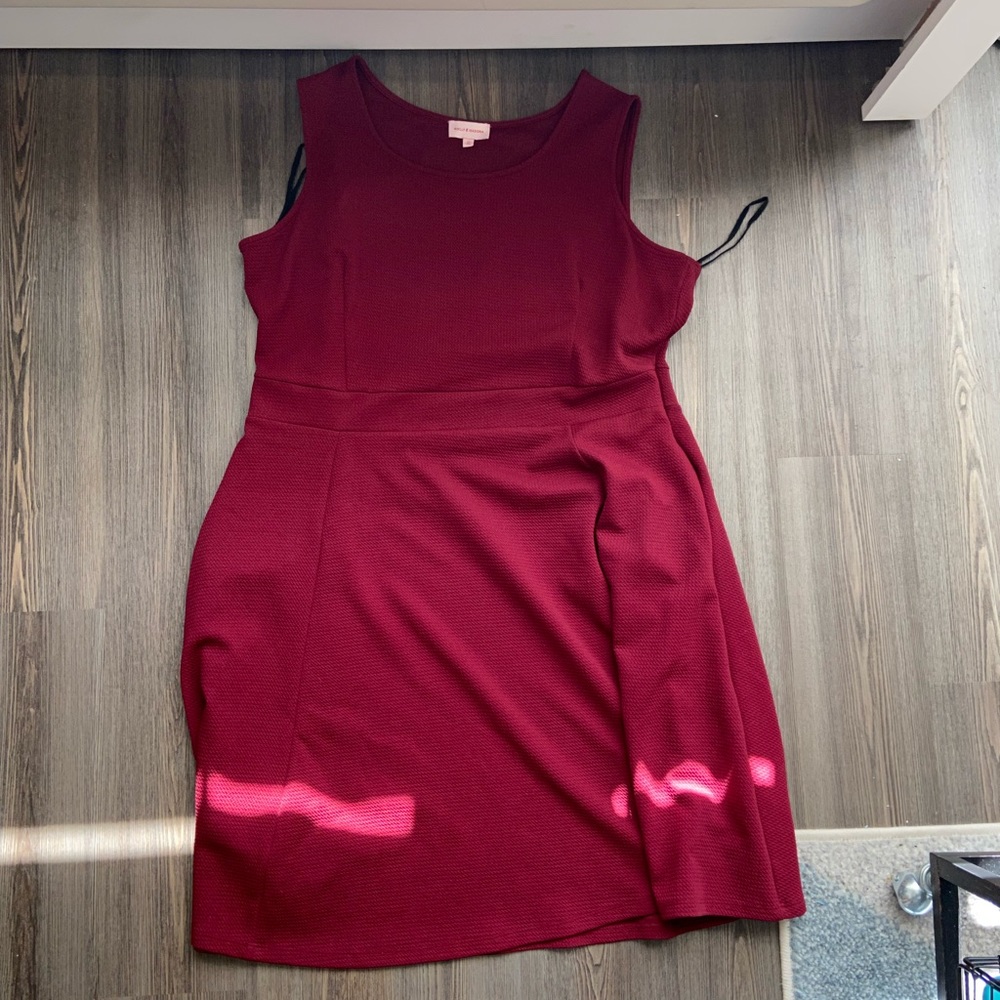 Molly & Isadora maroon work dress - sleeveless thick material knee length